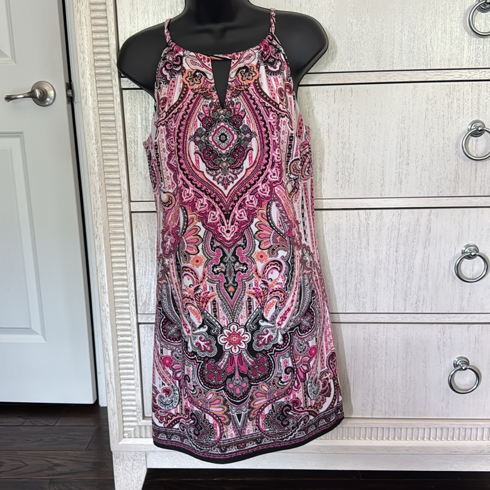 INC International Concepts Pink Black Sheath Halter Dress